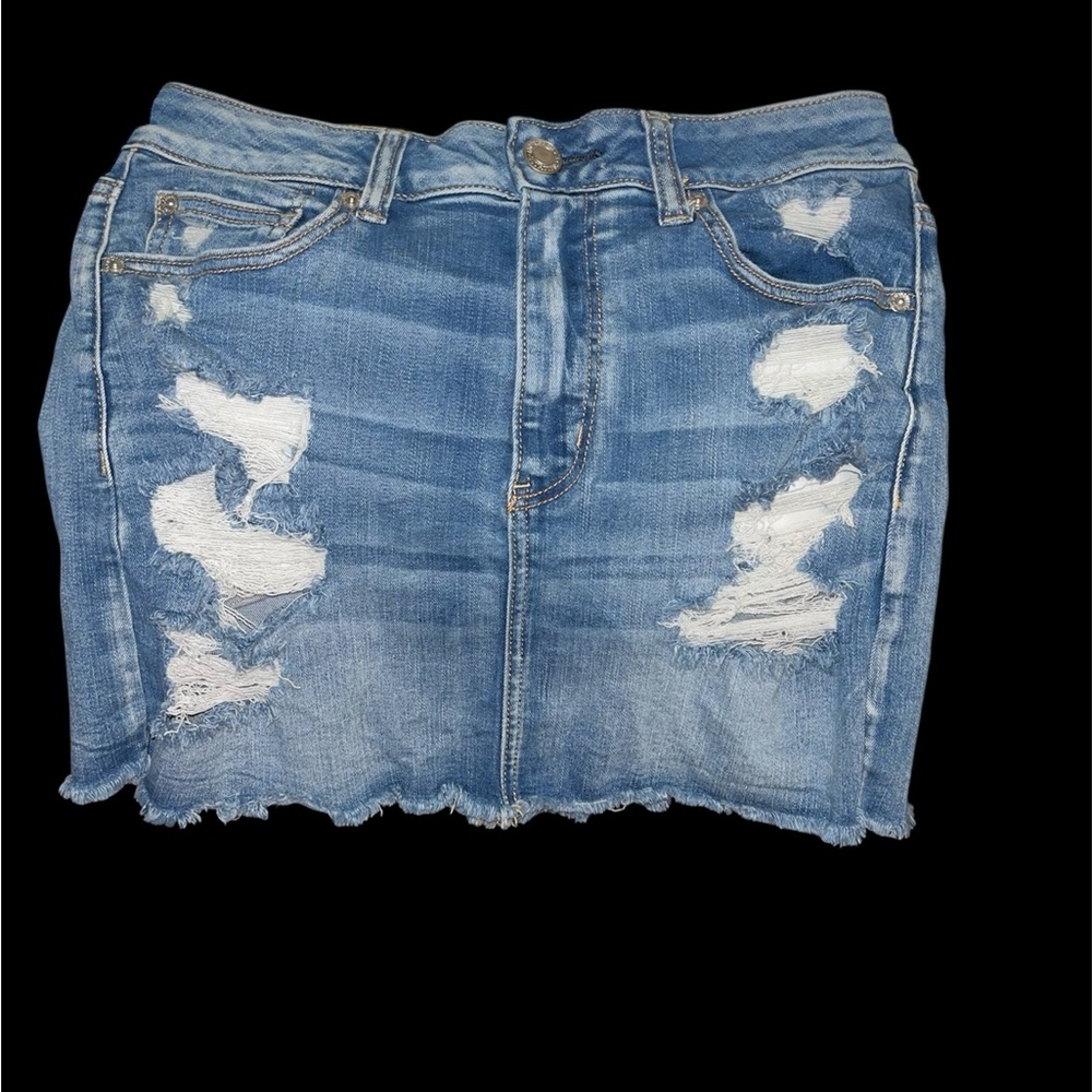 American Eagle Distressed Blue Denim Mini Skirt